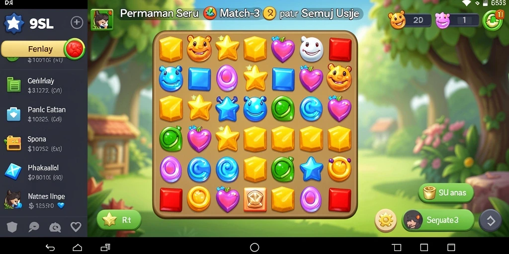 Screenshot utama 9SL menampilkan gameplay seru Match-3 dengan grafik yang cerah.