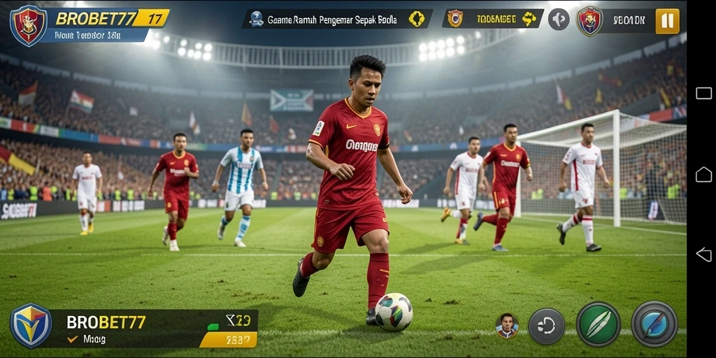 Tampilan gameplay menarik BROBET77 dengan aksi pertandingan sepak bola.