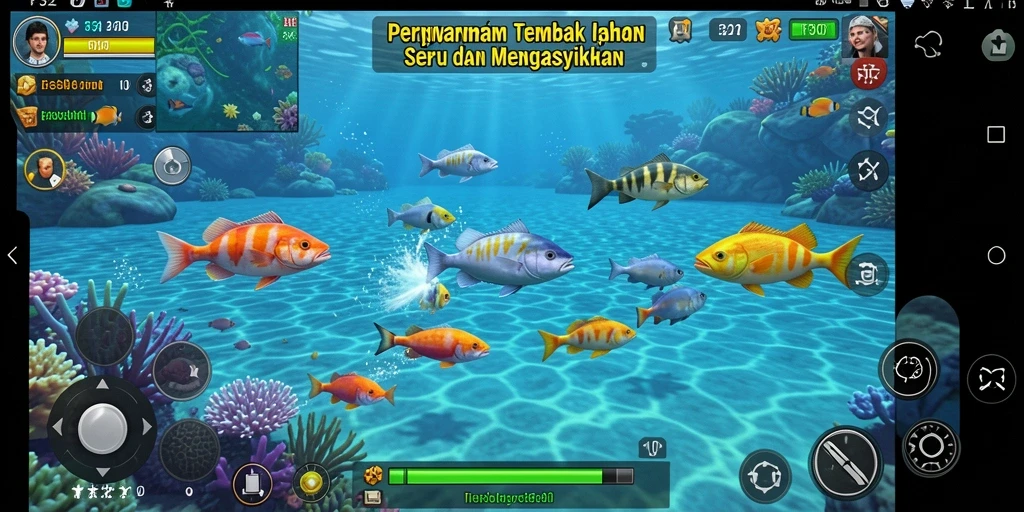 Screenshot gameplay F32 menampilkan aksi seru menembak ikan.