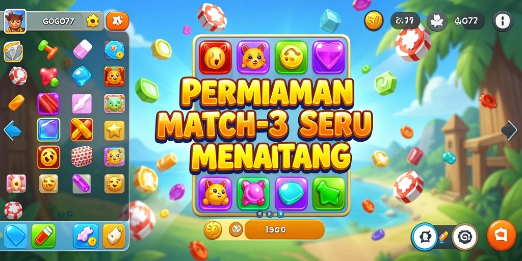 Tampilan gameplay GOGO77 yang menarik dengan berbagai item Match-3.