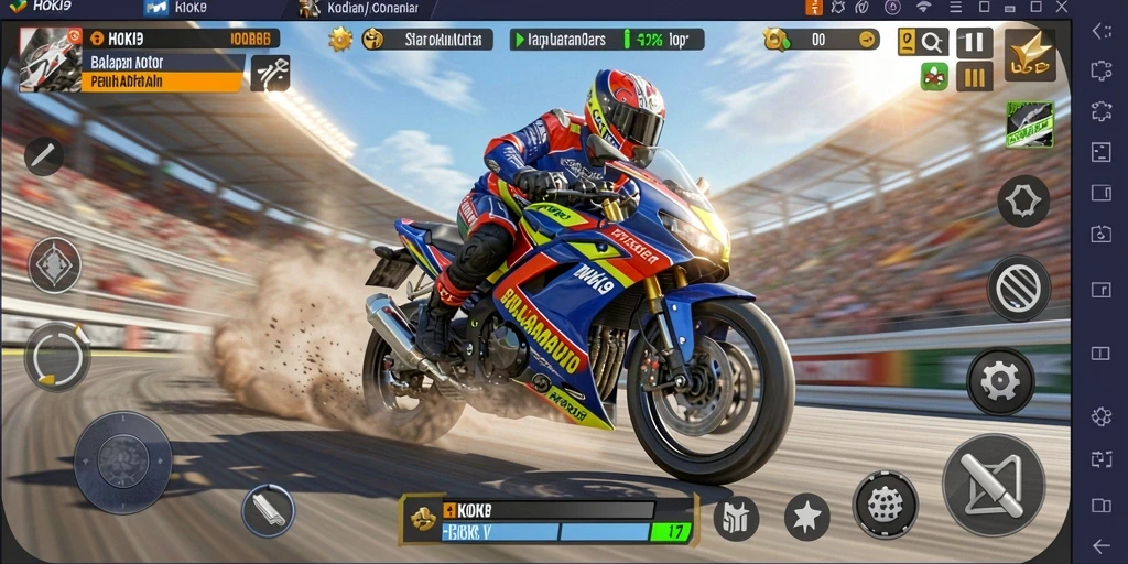 Tampilan gameplay seru di HOKI9 dengan motor balap yang cepat.