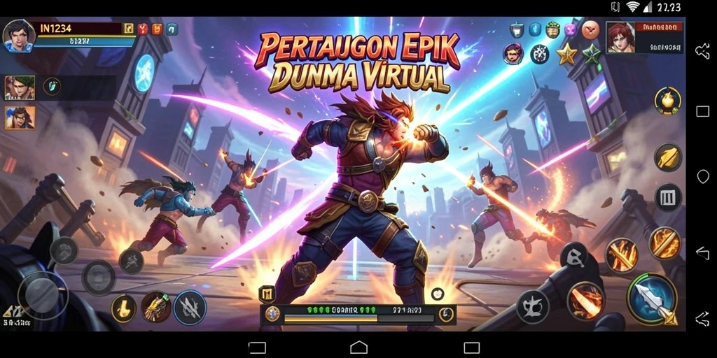 Screenshot IN1234 menunjukkan aksi pertarungan seru dan karakter dinamis.