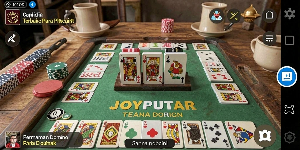 Tampilan gameplay JOYPUTAR dengan suasana seru permainan domino.