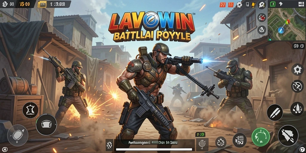 Tampilan aksi epik dalam gameplay LAVOWIN Battle Royale.