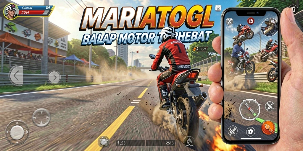 Gameplay seru MARIATOGL dengan motor balap yang cepat.