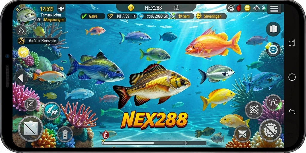 Tampilan gameplay seru NEX288 dengan aksi menembak ikan.
