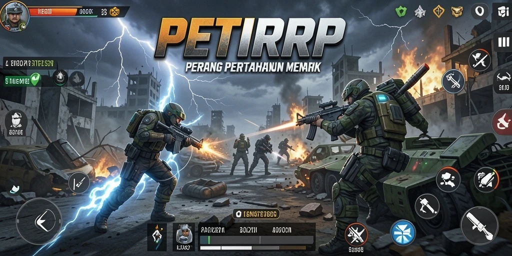 Screenshot gameplay menegangkan dari <strong>PETIRRP</strong> dengan pertarungan tower defense yang epik.