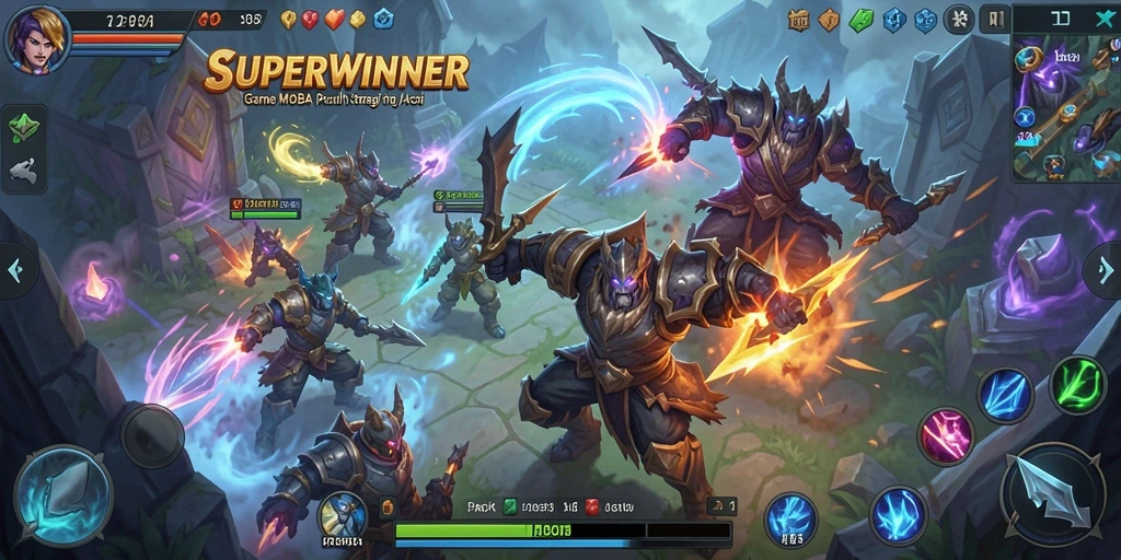 Screenshot gameplay SUPERWINNER menunjukkan aksi pertarungan yang dinamis.