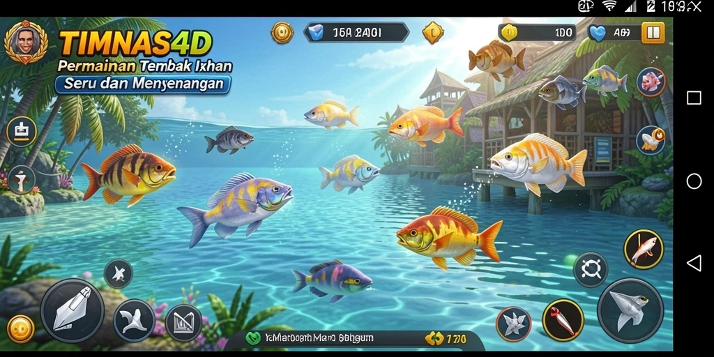 Screenshot gameplay TIMNAS4D menampilkan aksi tembak ikan yang menarik.