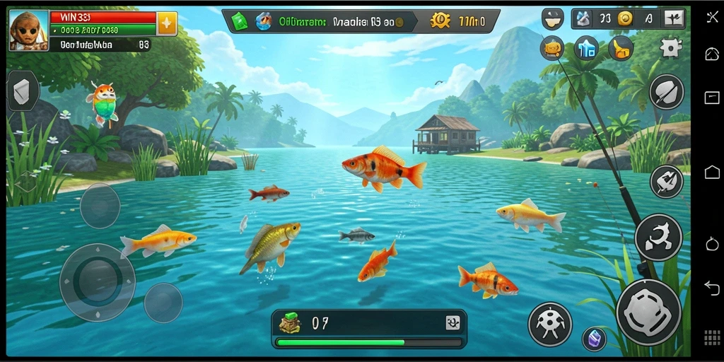 Screenshot gameplay WIN33 dengan aksi memancing yang intens.
